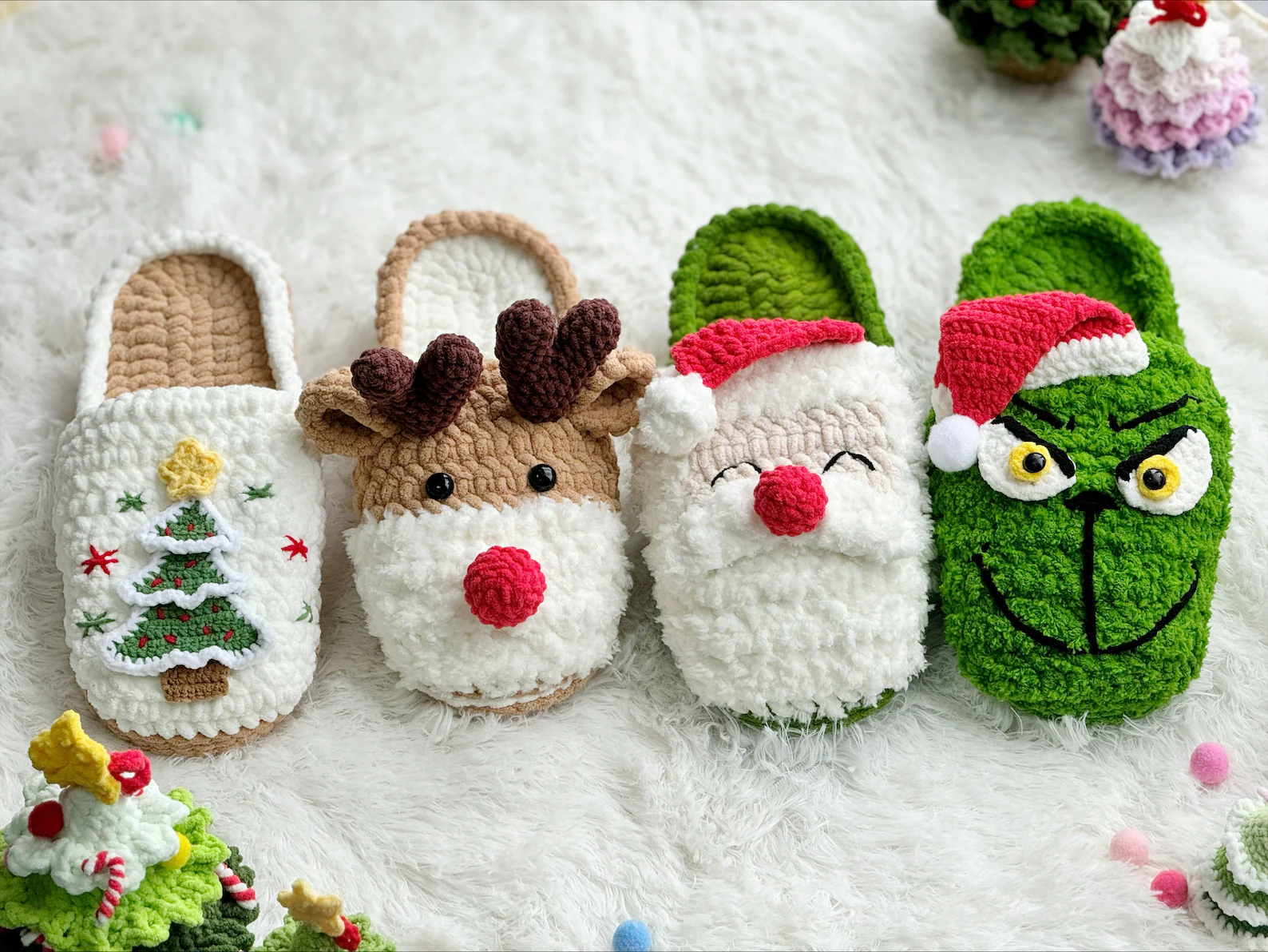 Christmas Slippers Crochet Pattern Bundle | Grinch, Santa & Reindeer | PDF - Image 8